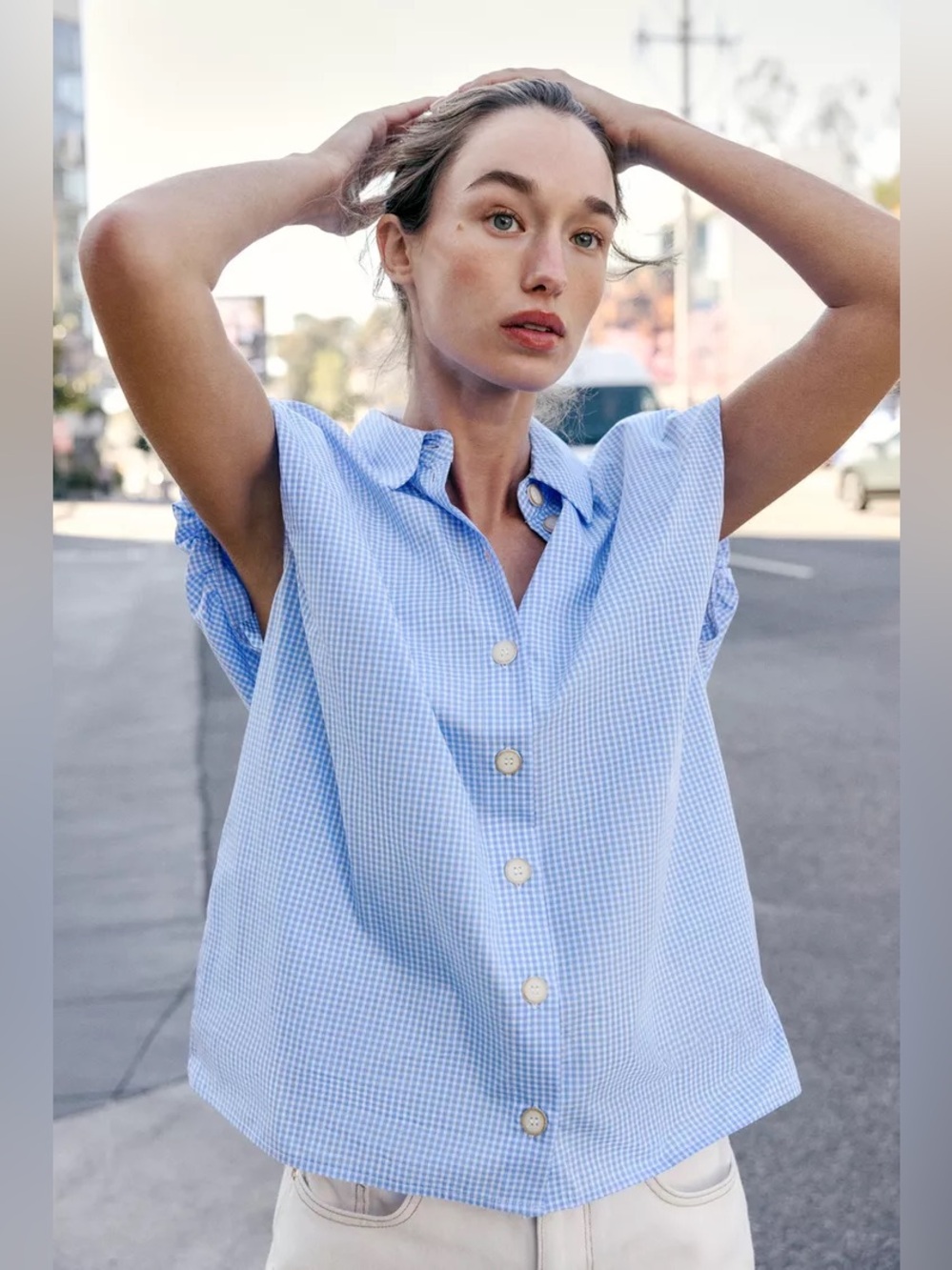 ZARA PUFF SLEEVE SHIRT - Picture 1 of 8